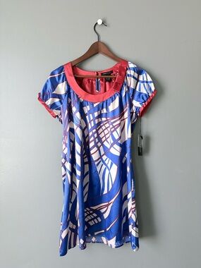 BCBGMaxAzria Blue & Coral Abstract Print Mini Dress